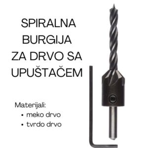 Spiralna burgija za drvo sa upuštačem za bušilice/odvrtače